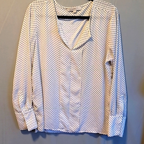 LOFT Polka Dot Print Long Sleeve Blouse Size large - Picture 1 of 4